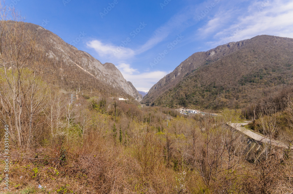 Valley between the mountains in spring