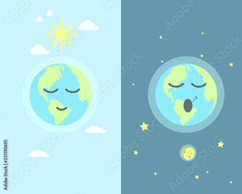 good morning and night mother earth day flat vector illustration
