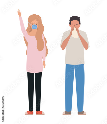 Man and woman with mask and cold vector design