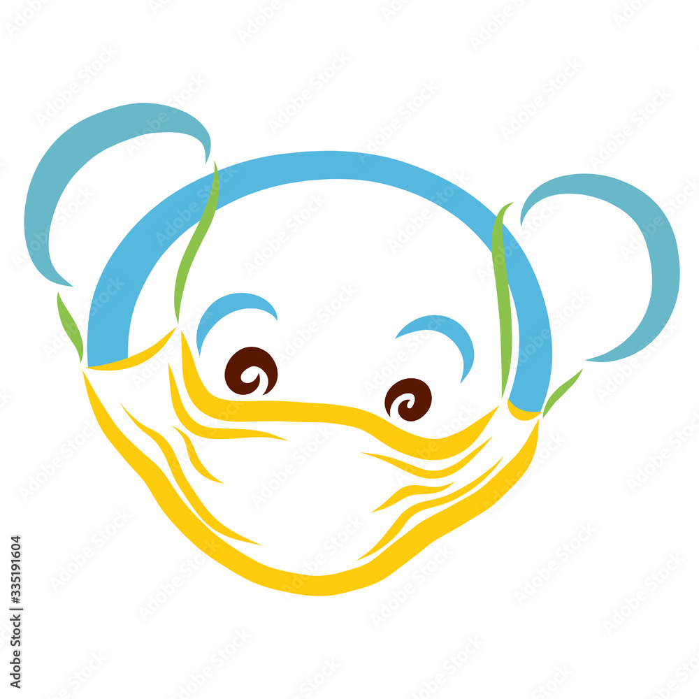 Obraz premium blue bear head in medical mask, health and safety