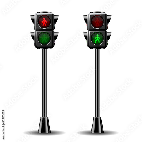 Pedestrian traffic lights red and green isolated on white