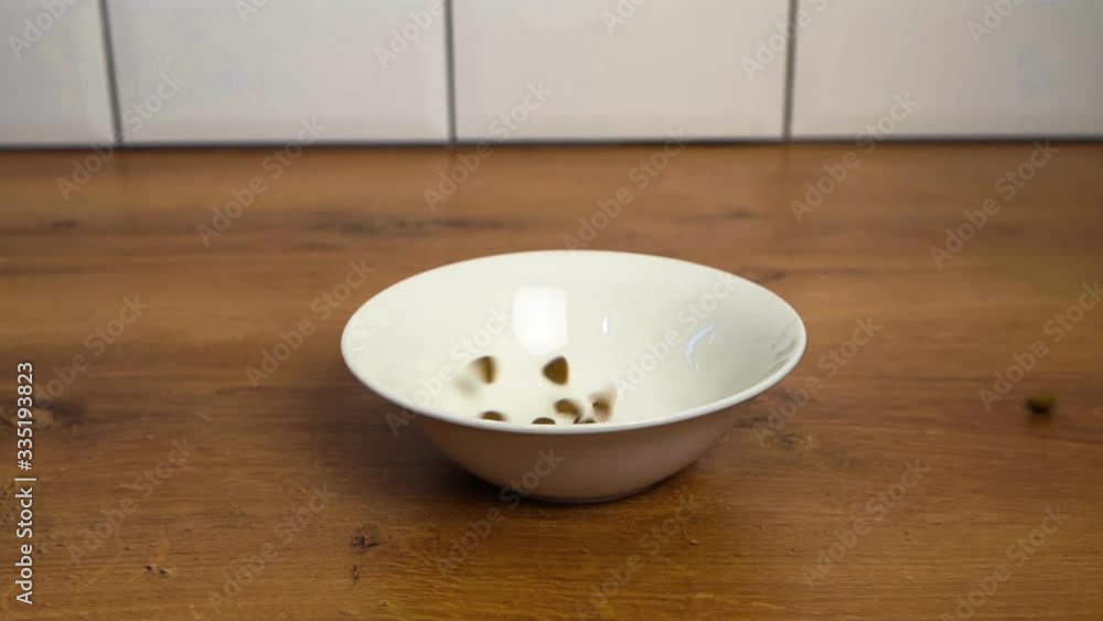 Pet foods falling slow motion. Food for cat or small dog. Pet foods falling slow motion. Food for cat or small dog.