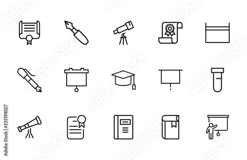 Set of school related vector line icons.