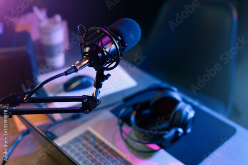 Online live radio studio desk photo