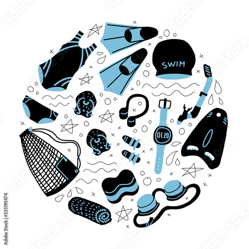 Swimming equipment in round composition
