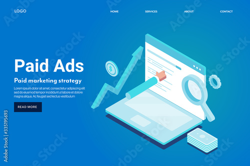 Search marketing, pay per click, ppc advertising campaign, sponsored listing advertisement, paid media content concept. Technology and marketing. Web banner template.