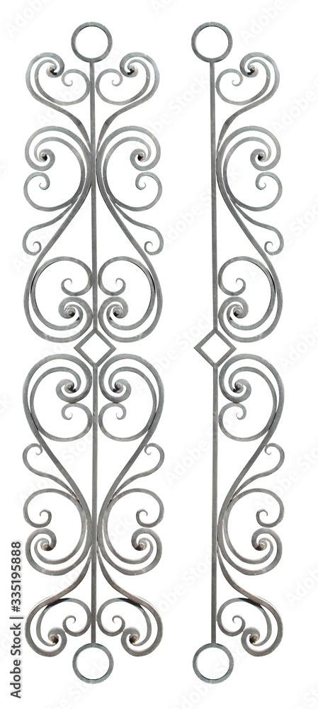 set of forged metal ornaments patterns on fences gates and doors exterior, isolated on a white background cut out set of forged metal ornaments patterns on fences gates and doors exterior, isolated on a white background cut out