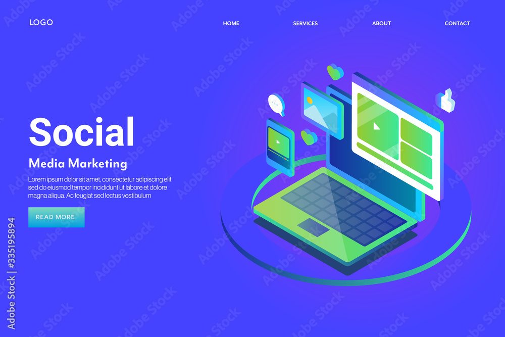 Social media, audience engagement, digital marketing concept. Business and internet technology. Isometric web banner template with text. Social media, audience engagement, digital marketing concept. Business and internet technology. Isometric web banner template with text.