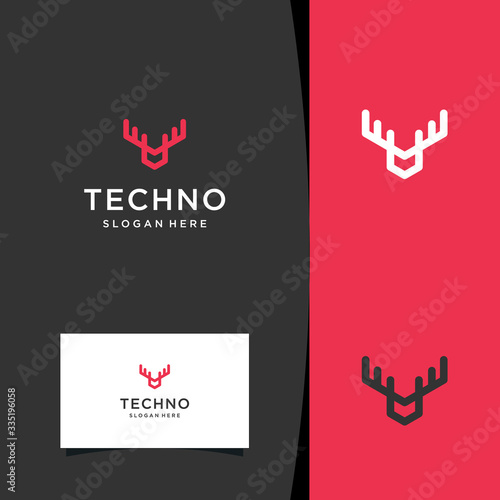 Luxury deer antlers tech logo design template. Minimalist logo design inspiration. Premium Vector