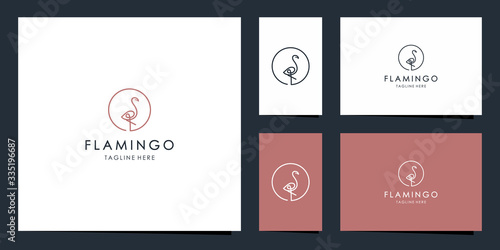 Minimalist beautiful flamingo logo design inspiration. Premium Vector
