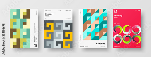 Company identity brochure template collection. Business presentation vector A4 vertical orientation front page mock up set. Corporate report cover abstract geometric illustration design layout bundle.