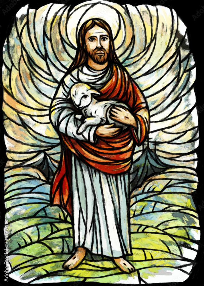calm jesus messiah and resurrection with nature background - illustration calm jesus messiah and resurrection with nature background - illustration