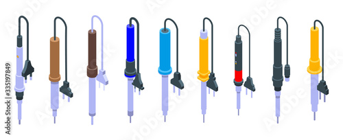 Soldering iron icons set. Isometric set of soldering iron vector icons for web design isolated on white background