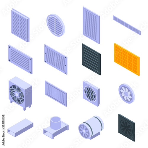 Ventilation icons set. Isometric set of ventilation vector icons for web design isolated on white background