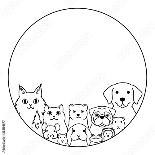 pet animals in round frame design
