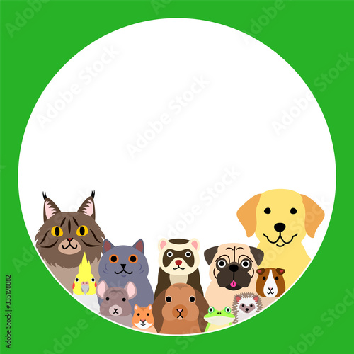 pet animals in round frame design