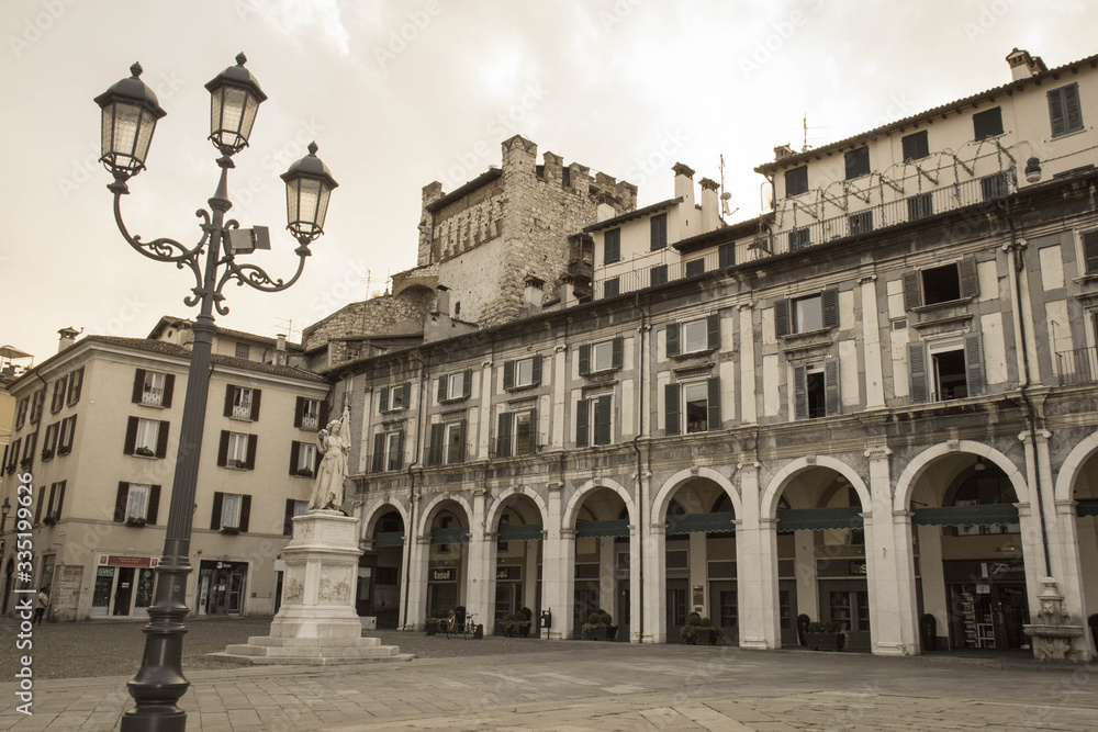 Piazza della Loggia, Brescia, Lombardy, Italy. Aged photo effect.