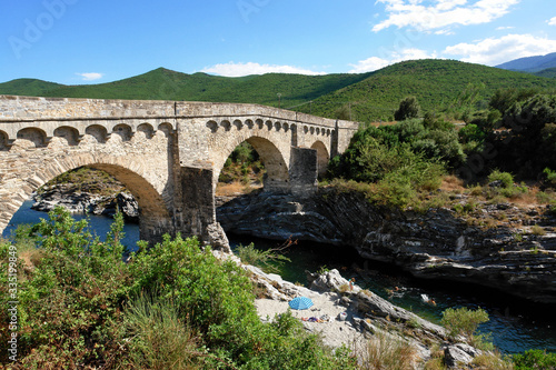 Altiani bridge and Tavignano river in corsica island   