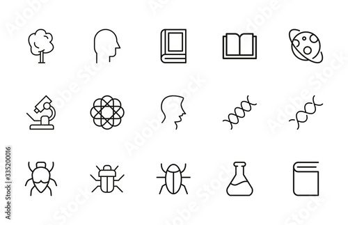 Stroke line icons set of biology