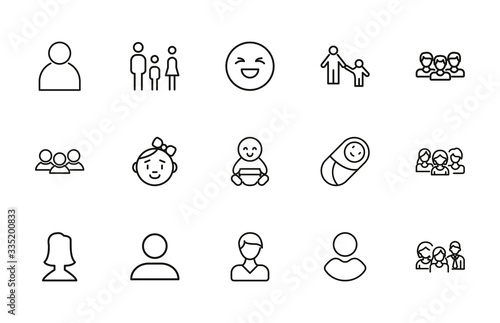 Simple set of human icons in trendy line style.