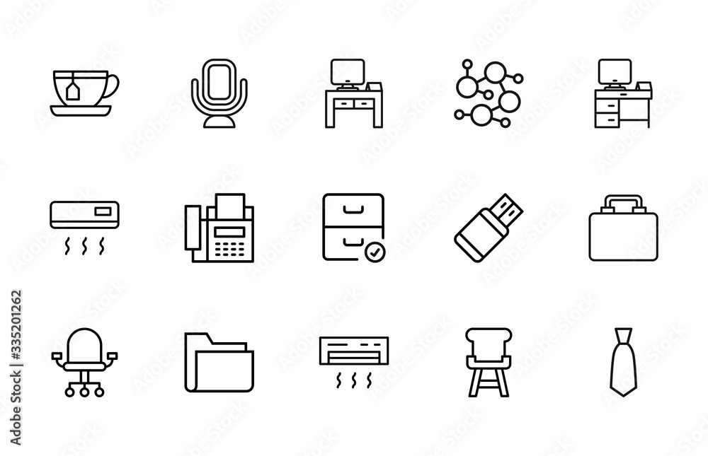 Simple set of office icons in trendy line style. Stock Vector | Adobe Stock
