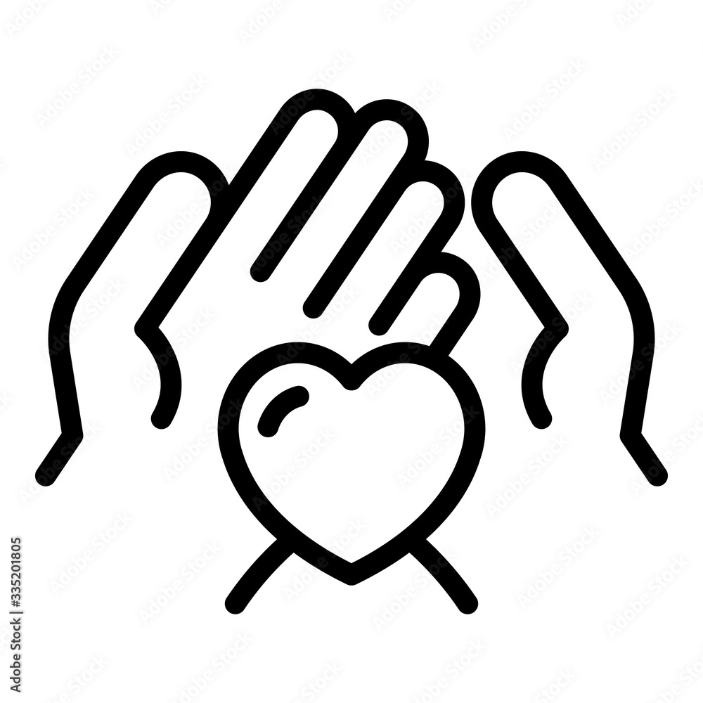 Heart hand care icon. Outline heart hand care vector icon for web design isolated on white background Heart hand care icon. Outline heart hand care vector icon for web design isolated on white background