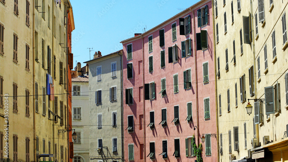 Colored facades of Ajaccio city in corsica island