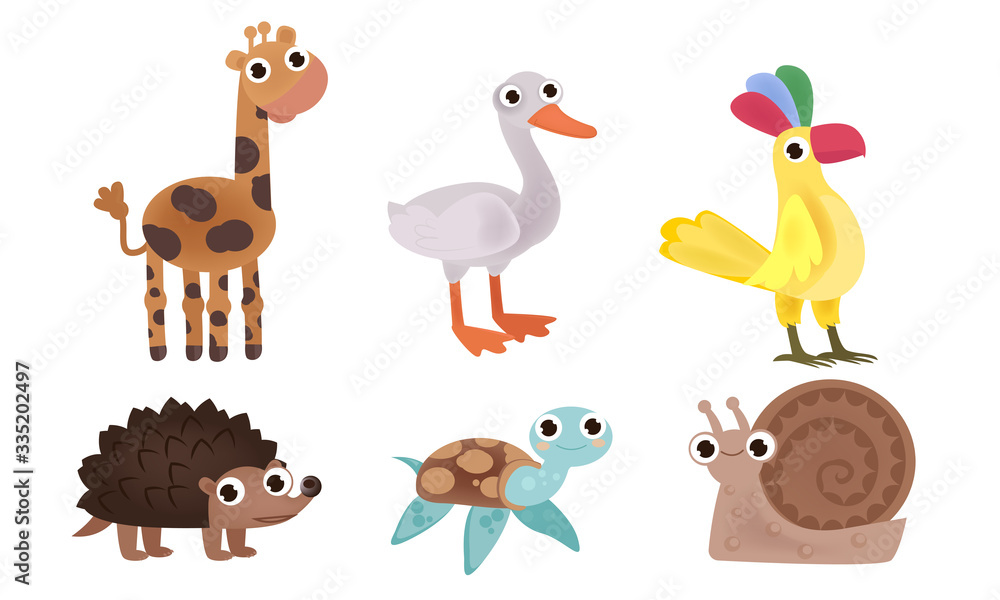 Naklejka premium Different kinds of funny cute animals vector illustration