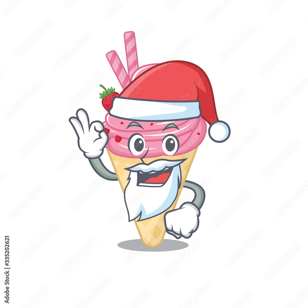 Strawberry ice cream Santa cartoon character with cute ok finger