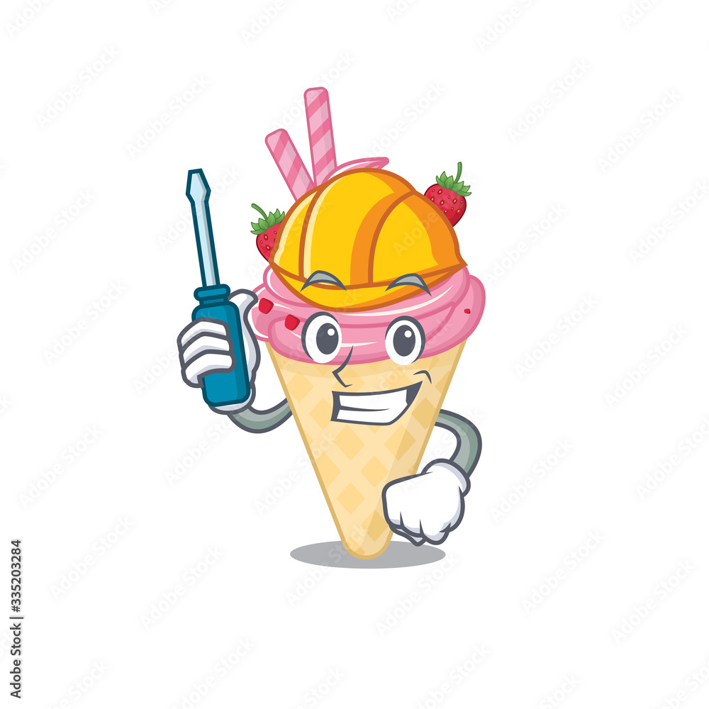 cartoon character of strawberry ice cream worked as an automotive