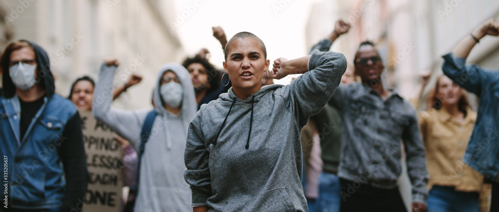 Group of activists giving slogans in a rally