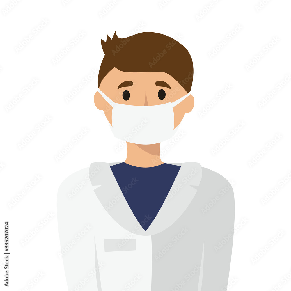 illustration of a Slavic young man doctor, nurse in a medical mask on her face. protection against diseases, viruses, infections. healthy lifestyle. for design, articles, blog, posters.