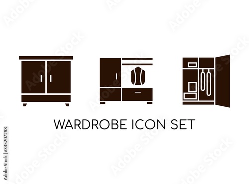 Icon Set of Wardrobe Vector in Monogram Concept. Design with Black Isolated on White Background. Vector Illustration.