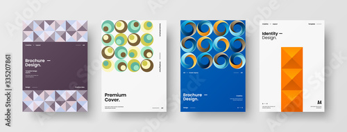 Company identity brochure template collection. Business presentation vector A4 vertical orientation front page mock up set. Corporate report cover abstract geometric illustration design layout bundle.