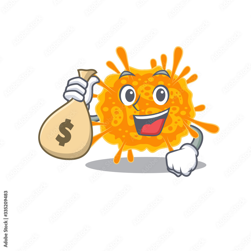 Rich nobecovirus cartoon design holds money bags Rich nobecovirus cartoon design holds money bags