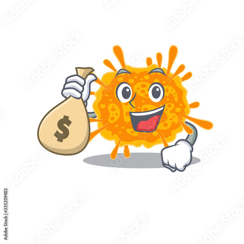 Rich nobecovirus cartoon design holds money bags