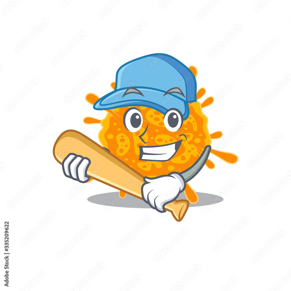 Picture of nobecovirus cartoon character playing baseball
