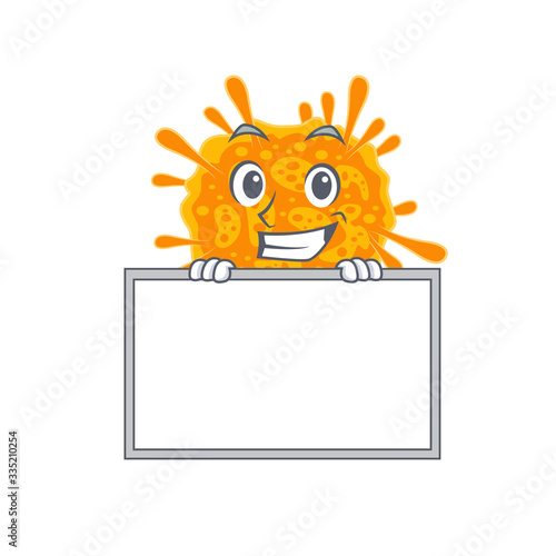 Smiling nobecovirus cartoon design style has a board