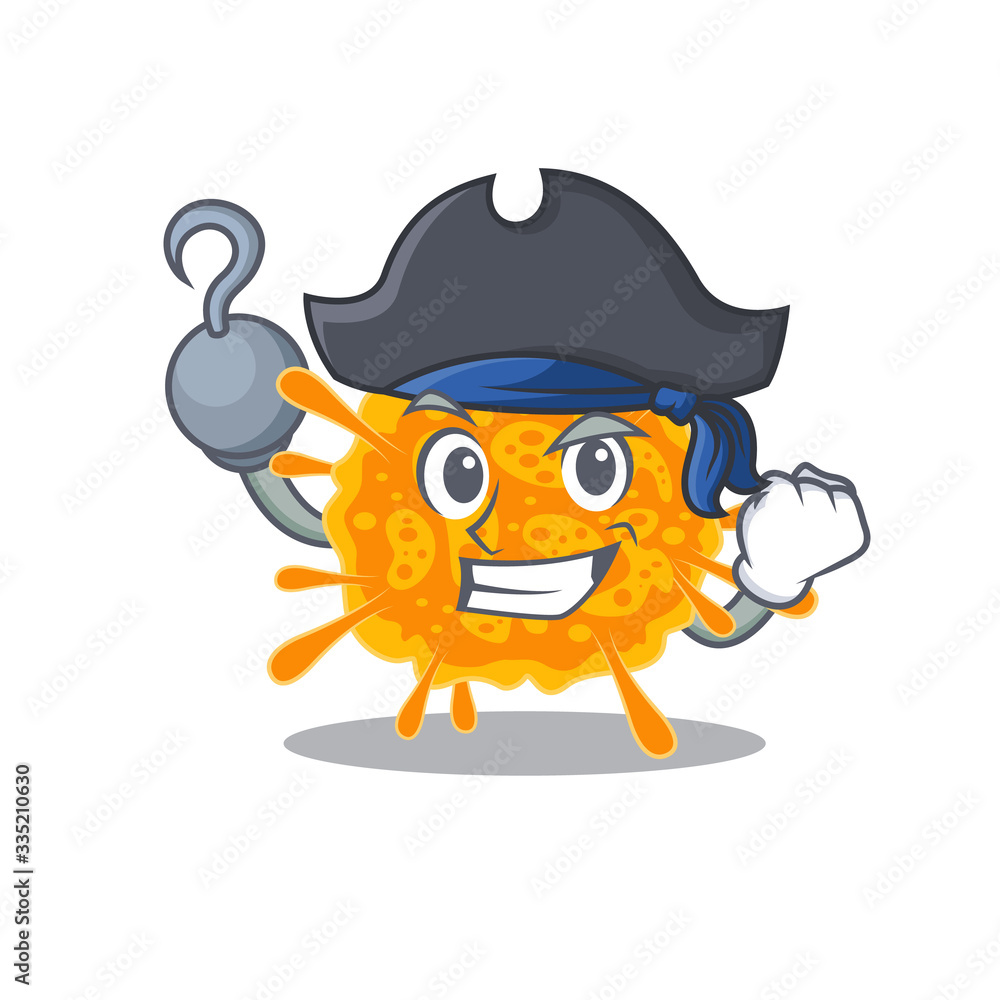 nobecovirus cartoon design style as a Pirate with hook hand and a hat nobecovirus cartoon design style as a Pirate with hook hand and a hat