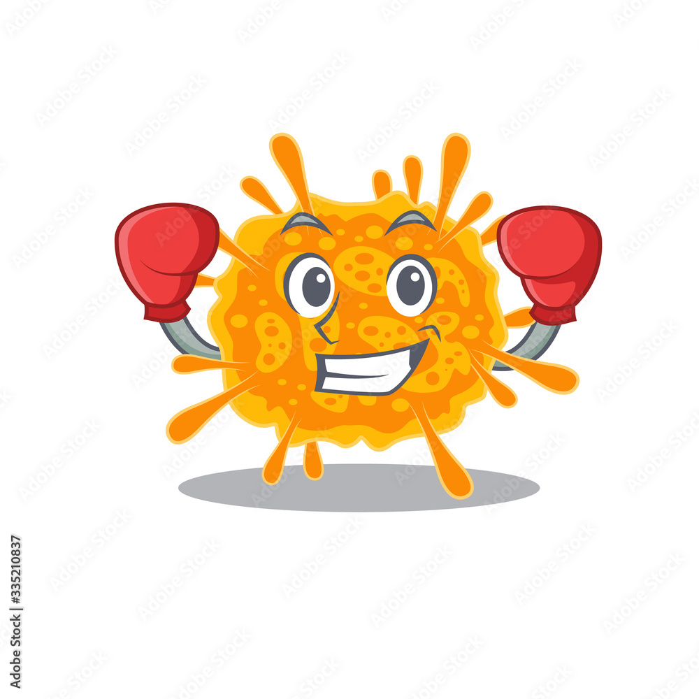 A sporty boxing athlete mascot design of nobecovirus with red boxing gloves
