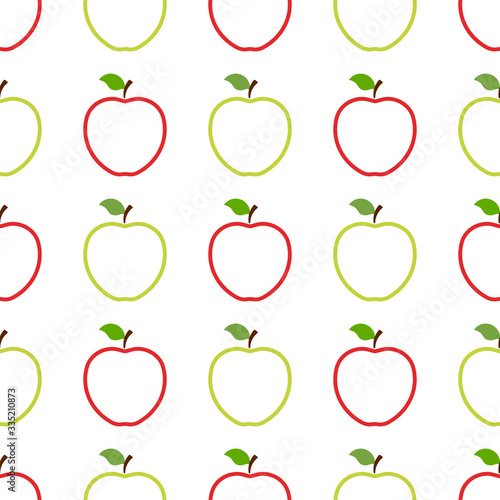 Seamless pattern with red and green whole apples on white background. Organic fruit. Flat style. Vector illustration for design  web  wrapping paper  fabric  wallpaper.