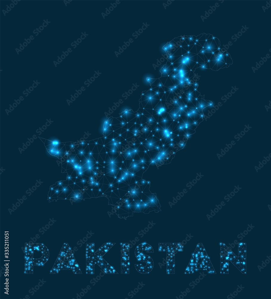 Pakistan network map. Abstract geometric map of the country. Internet connections and telecommunication design. Powerful vector illustration.