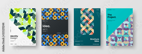 Company identity brochure template collection. Business presentation vector A4 vertical orientation front page mock up set. Corporate report cover abstract geometric illustration design layout bundle.