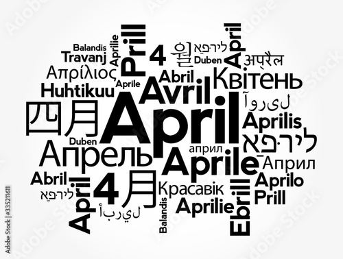 April in different languages of the world, word cloud concept background