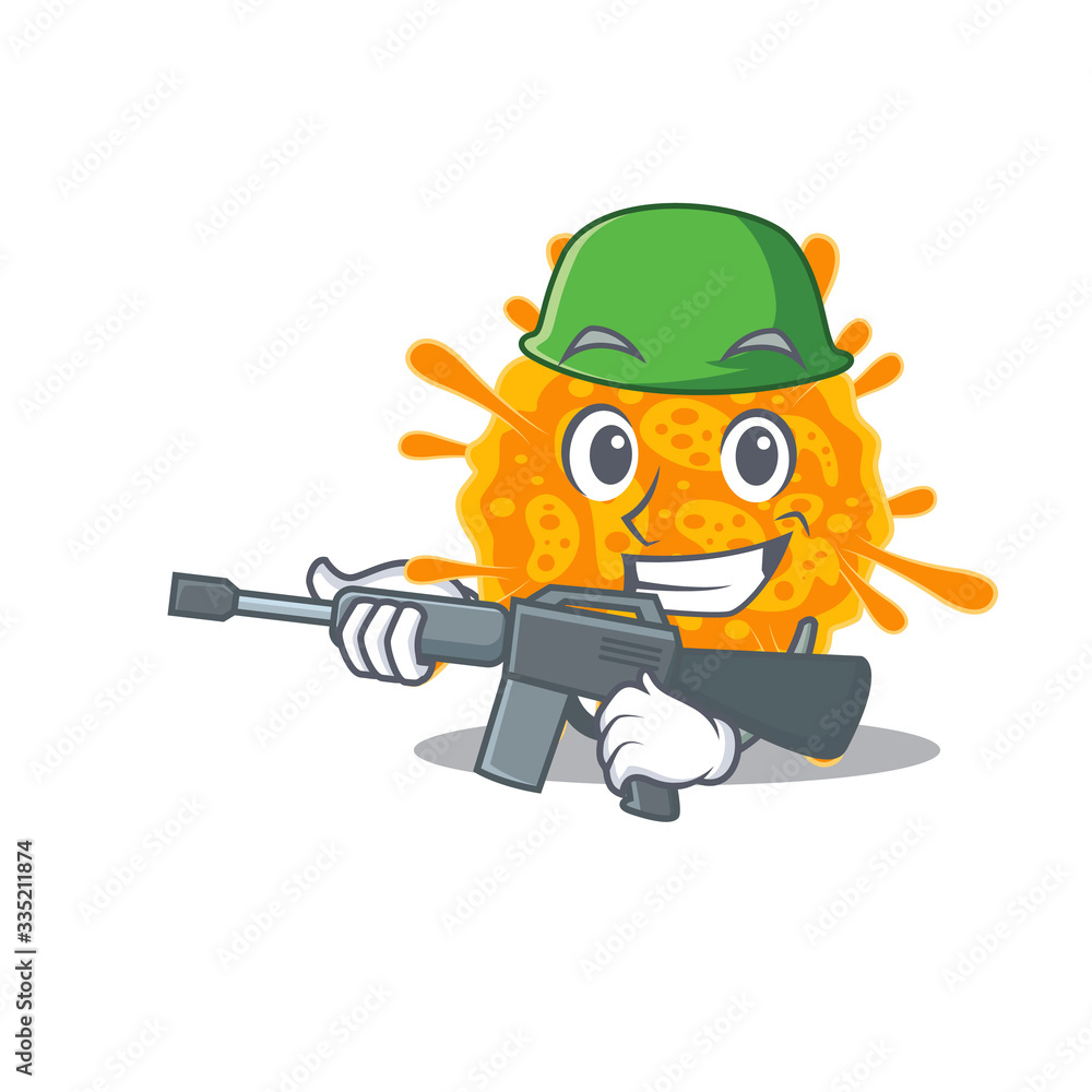 Obraz premium A cartoon picture of nobecovirus in Army style with machine gun