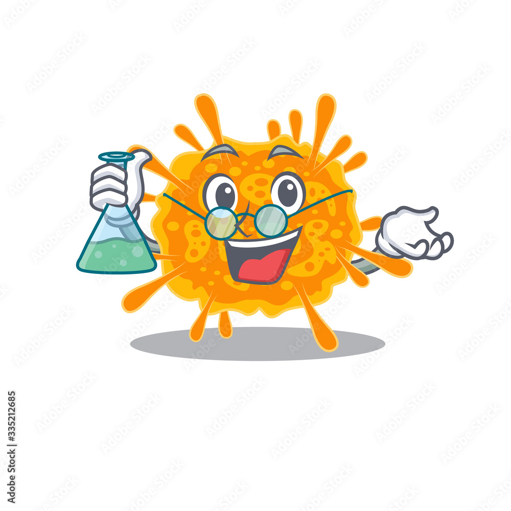 nobecovirus smart Professor Cartoon design style working with glass tube nobecovirus smart Professor Cartoon design style working with glass tube