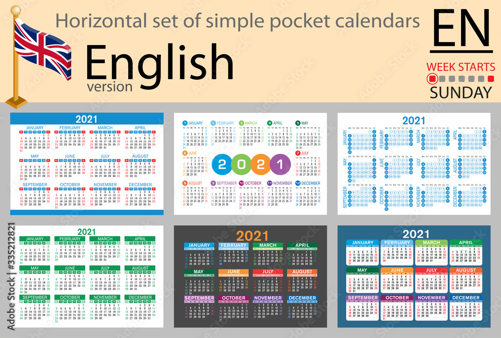English horizontal pocket calendar for 2021 English horizontal pocket calendar for 2021