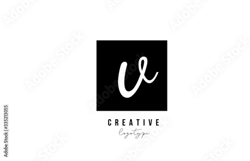 V simple black and white square alphabet letter logo icon design for company and business