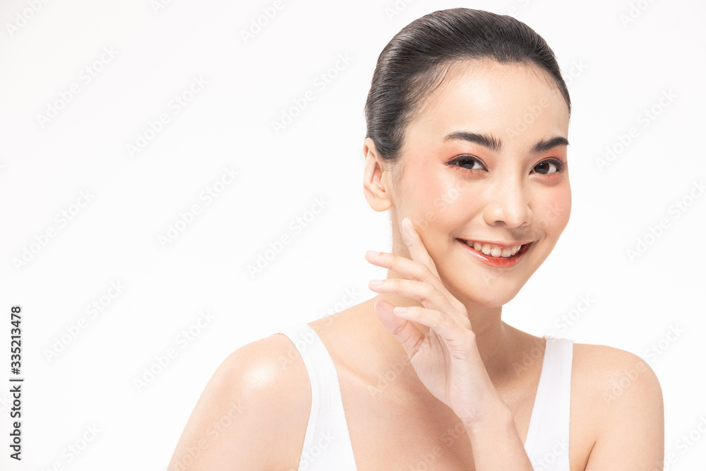Beauty asian women touching soft cheek portrait face with natural skin and skin care healthy hair and skin close up face beauty portrait. Beauty asian women touching soft cheek portrait face with natural skin and skin care healthy hair and skin close up face beauty portrait.