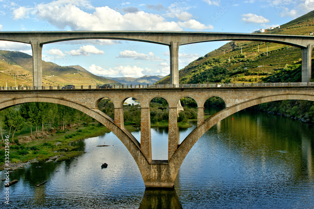 Bridges over the Douro River in the city of Regua in Portugal